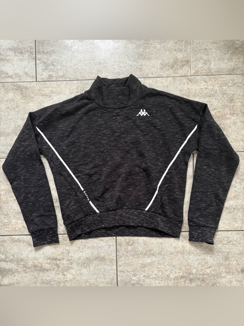 Kappa Black Marled Turtleneck/Mock Pullover with White Accents